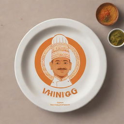 Design a creative logo featuring plates of delectable Indian food and a chef's cap, all expertly blended with the cultural aesthetics of Varanasi.