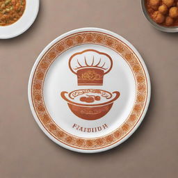 Design a creative logo featuring plates of delectable Indian food and a chef's cap, all expertly blended with the cultural aesthetics of Varanasi.