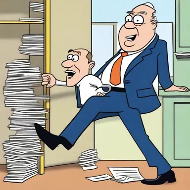 In the cartoon, the sycophantic character constantly bootlicks the boss in an attempt to climb the corporate ladder.