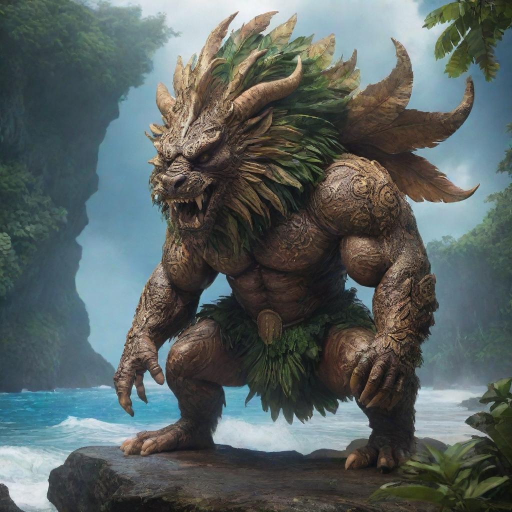 A mythical beast formed from the natural wonders and cultural elements of Guam, exuding power and magic.