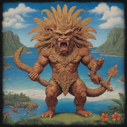 A mythical beast embodying the unique elements of Guam, complete with landscapes and iconography characteristic of this rich culture.
