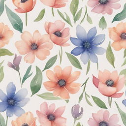 Illustrate a collection of delicate watercolor flowers blooming with a palette of pastel hues.