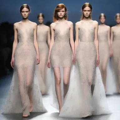 The designer showcased a collection of dresses adorned with delicate awns.