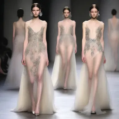 The designer showcased a collection of dresses adorned with delicate awns.