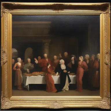 The painting depicted a scene of lavish dissipation, with characters indulging in feasts and wild revelry.
