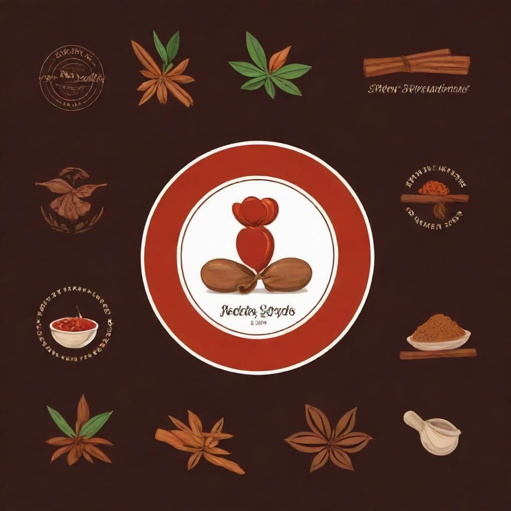 Design a logo featuring symbols of assorted spices and various cooking utensils, showcasing the focus on rich and flavorful cuisine of a restaurant.