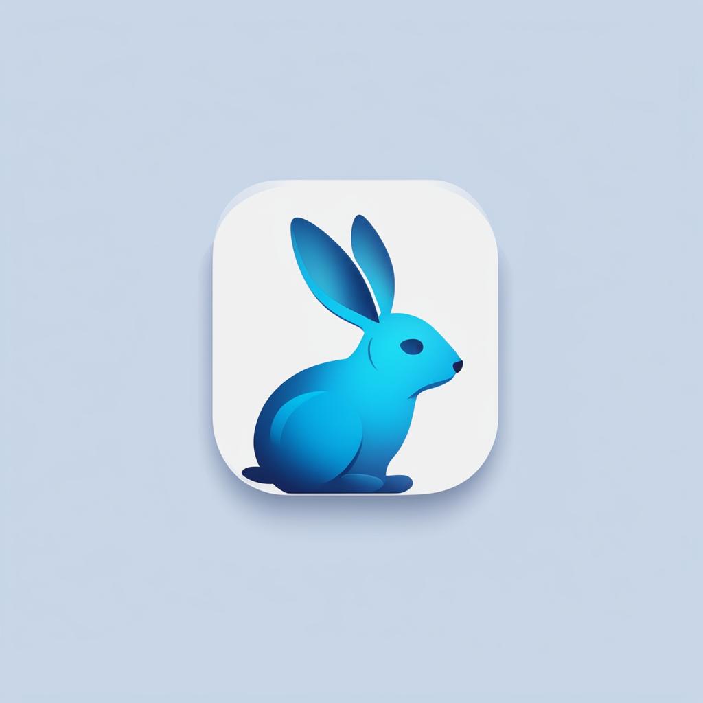 A high-quality, digital art mobile app icon featuring a stylized, vibrant blue rabbit on a clean, white background
