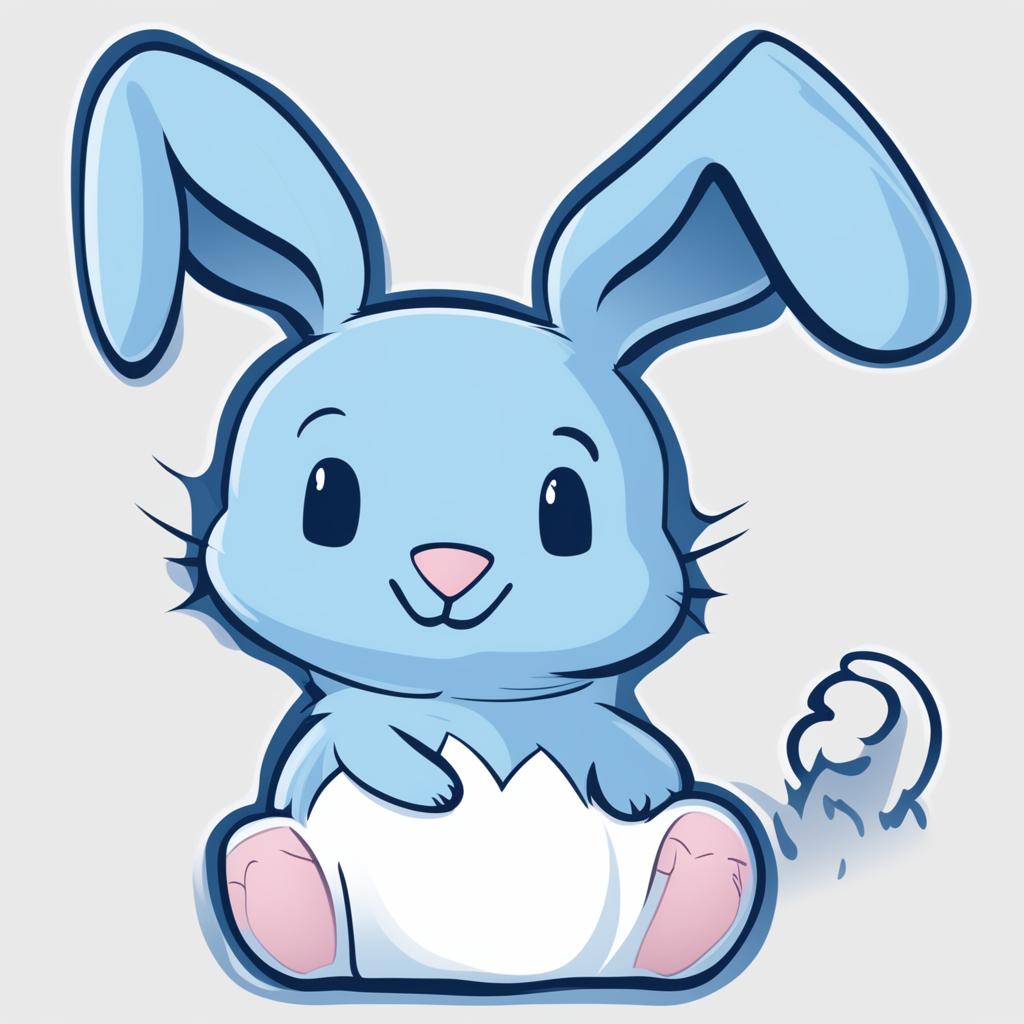 A revised digital art mobile app icon featuring an irresistibly cute and playful blue rabbit on a pure white background