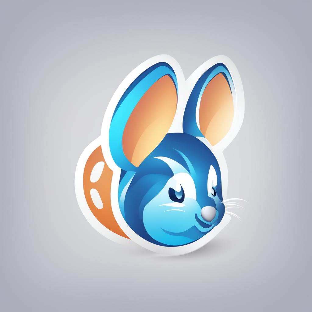 A high-quality, digital art mobile app icon featuring a stylized, vibrant blue rabbit on a clean, white background