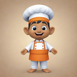 Create a friendly mascot inspired by the Ganges River. It should have elements of flowing water, lotus flowers, and a chef's hat, symbolizing culinary expertise. The mascot should wear traditional Indian attire and have a welcoming smile.