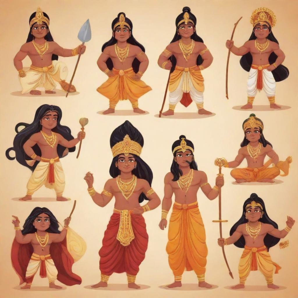 Cartoon style characters from the Indian epic, Mahabharat