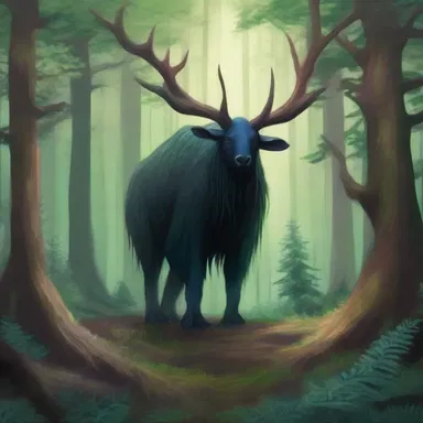The artist created a stunning painting depicting a mystical cryptid roaming through the forest.
