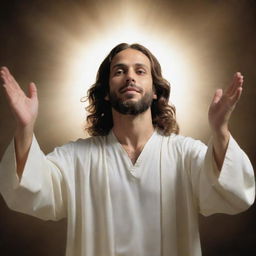 A radiant figure of the Messiah, emanating an aura of peace and tranquility, outstretching his hands in blessing over a humble individual.