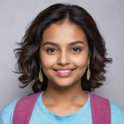 Picture of a radiant girl named Nadia, adorned in casual attire, her expression reflecting a personality that is both vibrant and kind.