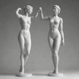 Two figures embodying masculinity and femininity: the masculine figure strong and sturdy, and the feminine figure, graceful and elegant. Both standing in harmony, not opposing but complimenting each other.