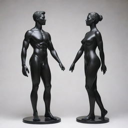 Two figures embodying masculinity and femininity: the masculine figure strong and sturdy, and the feminine figure, graceful and elegant. Both standing in harmony, not opposing but complimenting each other.