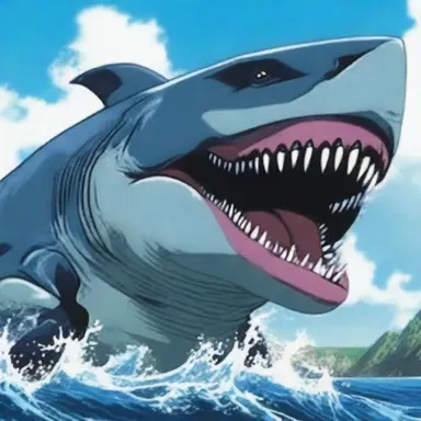 In the anime, the monster's powerful jaws would scranch through anything that stood in its way.
