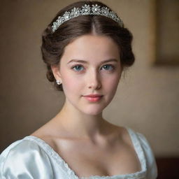 A portrait of a charming girl named Elizabeth, her elegant attire and graceful demeanor symbolizing a noble yet accessible character.