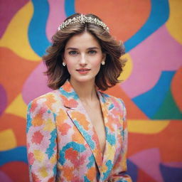 Imagery showcasing Diana, a youthful and radiant girl, marked by her vivacious personality and adorned in stylish attire amidst a colorful backdrop.