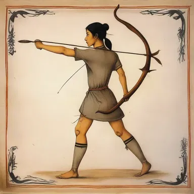 The beautiful painting depicted a archer holding a quiver full of arrows.
