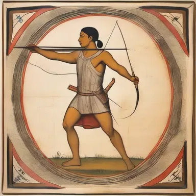 The beautiful painting depicted a archer holding a quiver full of arrows.