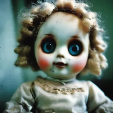 The creepy doll's glassy eyes seemed to quiver with a sinister energy, sending chills down my spine.