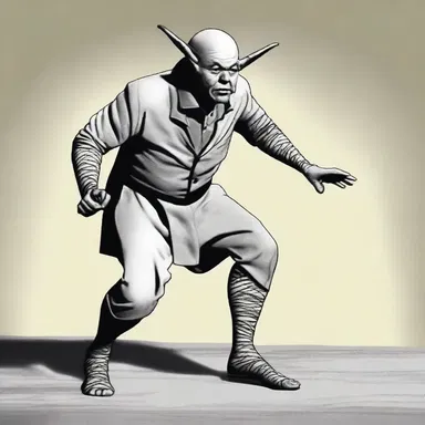 As the character was startled, his whole body began to quiver, causing his knees to knock together in an exaggerated manner.