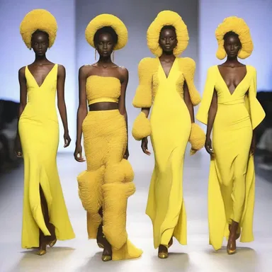 The fashion designer showcased a stunning collection featuring dresses in various shades of maize, creating a bold and eye-catching runway.