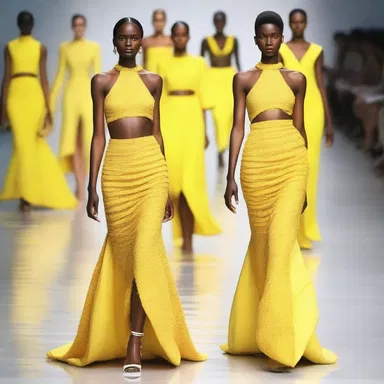 The fashion designer showcased a stunning collection featuring dresses in various shades of maize, creating a bold and eye-catching runway.