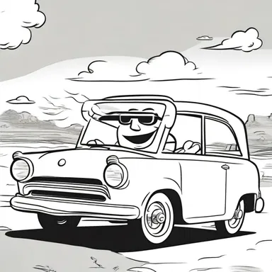 In the comic strip, the character is often shown driving with their sun visor on to shield their eyes from the bright sunlight.