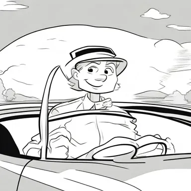 In the comic strip, the character is often shown driving with their sun visor on to shield their eyes from the bright sunlight.