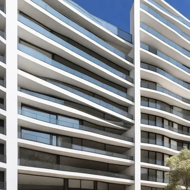 The residential building's facade was designed with integrated sun visors to reduce the amount of direct sunlight entering the windows.