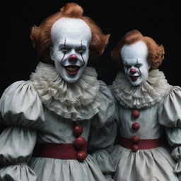 A courageous woman named Diana, portrayed side by side with the frightful yet intriguing figure of Pennywise the Clown.