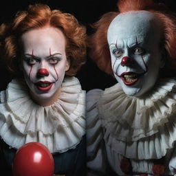 A courageous woman named Diana, portrayed side by side with the frightful yet intriguing figure of Pennywise the Clown.