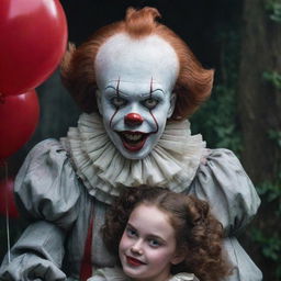 An unexpected juxtaposition of the terrifying Pennywise the Clown with his friend, a cute and brimming girl named Diana, against a creatively eerie background.