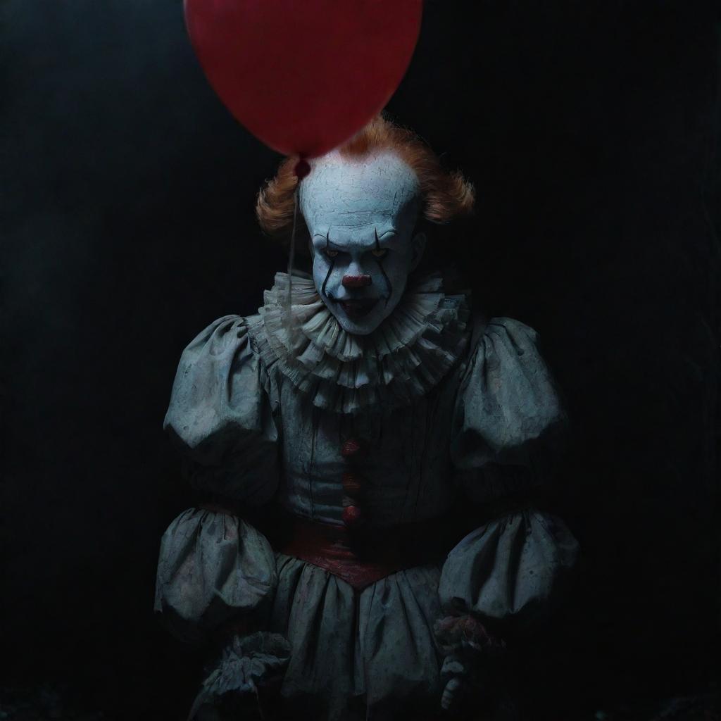 Three mystifying Deadlights, embodiments of Pennywise the Clown, suspended in dark, ghostly atmosphere, exuding an eerie, foreboding aura.