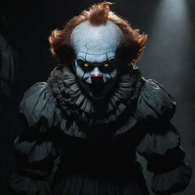 Visualize Deadlights, the dreadful form of Pennywise, ominously pulsating and glowing in a spine-chilling, shadow-filled environment.