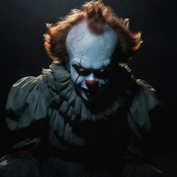 Visualize Deadlights, the dreadful form of Pennywise, ominously pulsating and glowing in a spine-chilling, shadow-filled environment.