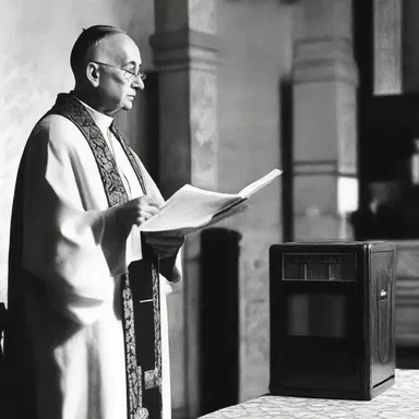 The priest used a radio transmitter to broadcast the sermon to all the faithful followers.