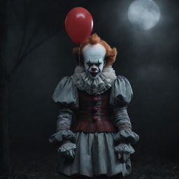 Create an image of Pennywise the Clown, together with a striking vampire figure in a moody, atmospheric, moonlit setting.