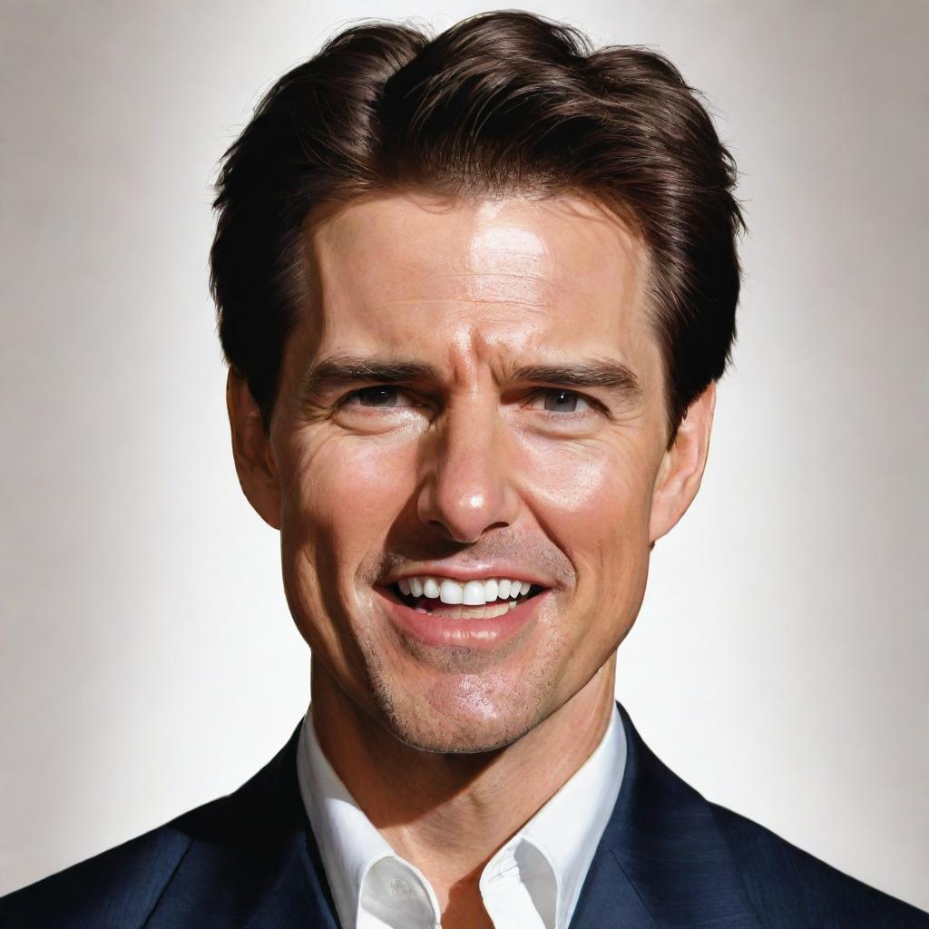 An exaggerated caricature of Tom Cruise, accentuating his defining facial features.