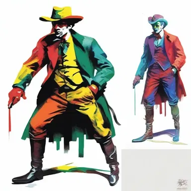 The artist used bold brushstrokes and vibrant colors to portray the roguishly rebellious character.