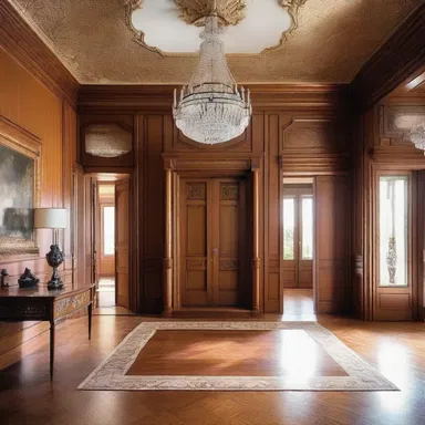 The foyer of the mansion had a roguishly elegant design with unexpected elements like hidden doors and secret passages.