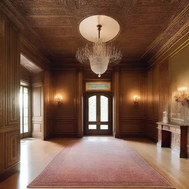 The foyer of the mansion had a roguishly elegant design with unexpected elements like hidden doors and secret passages.