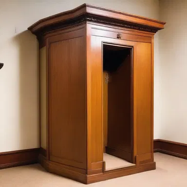 The confessional booth in the church was designed to provide a private space for the priest to shrive penitents.