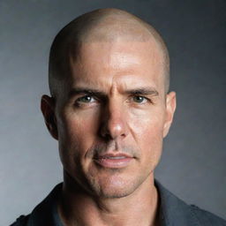 A portrait of Tom Cruise depicted with a bald head.