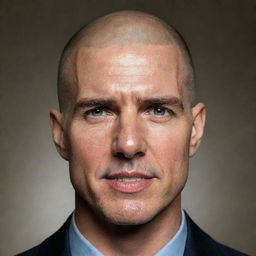 A portrait of Tom Cruise depicted with a bald head.