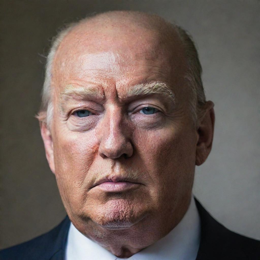 A portrait of Donald Trump depicted with a bald head.