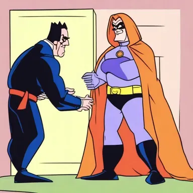In the cartoon, the villain always ends up capitulating to the hero's demands.