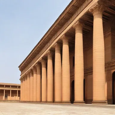 The grandeur of the palace's design was highlighted by the tall columns that seemed to capitulate to the building's imposing facade.